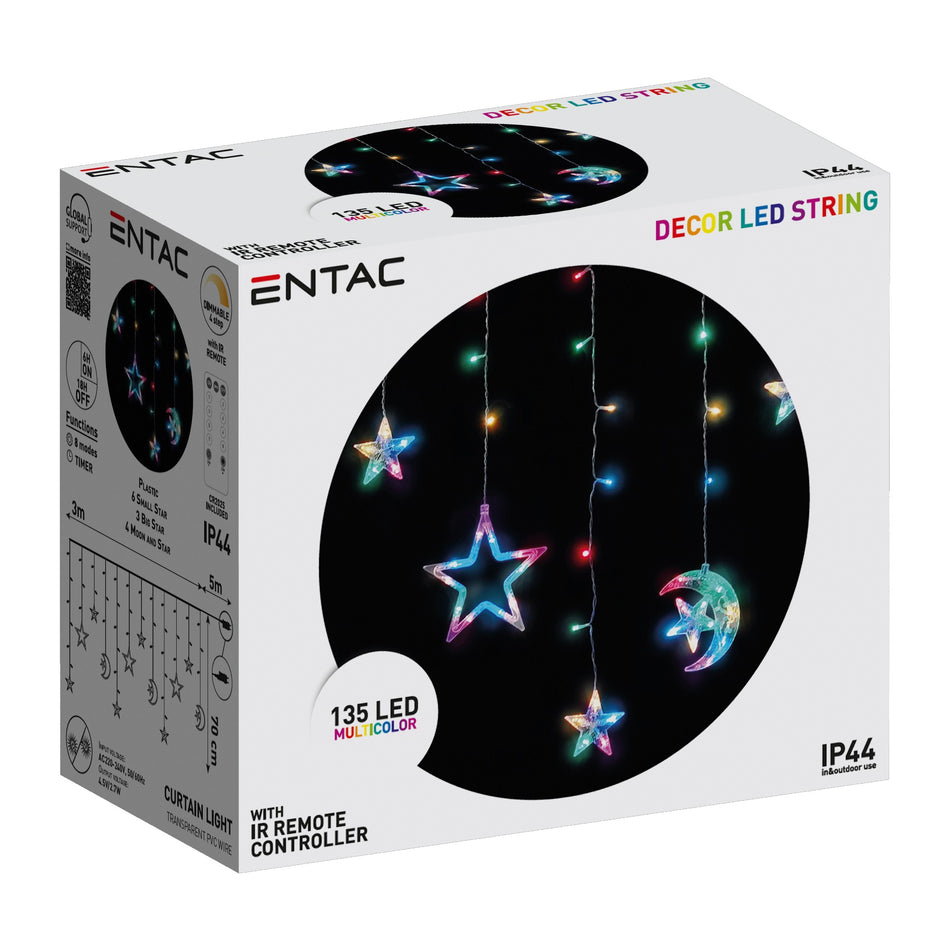 Perdea Luminoasa Decor, 135 Led Multicolor Timer, 8 Programe 3x0.7m Ip