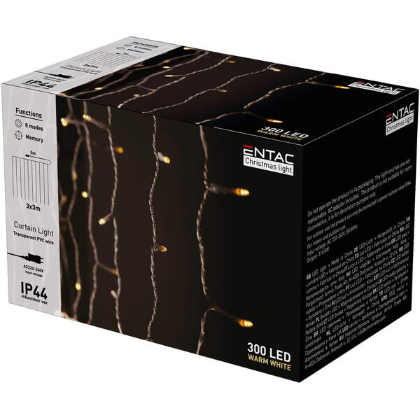 Perdea Luminoasa 300 Led 3x3m 8f Ip44 Entac -de Exterior