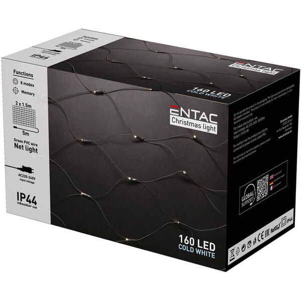 Plasa Luminoasa 160 Led Ww 2m X 1,5m Ip44 Entac -de Exterior