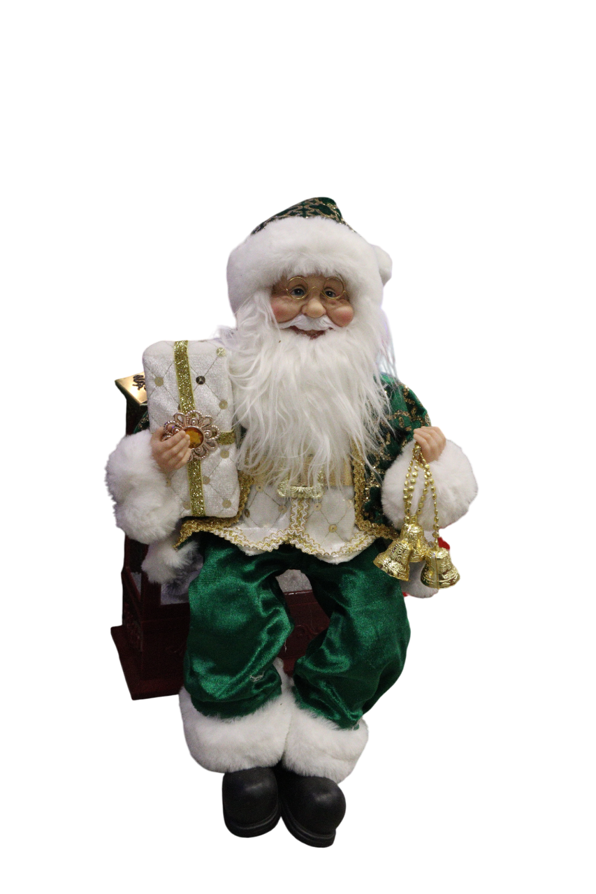 Figurina Mos Craciun Verde In Sezut 45 Cm Xmas