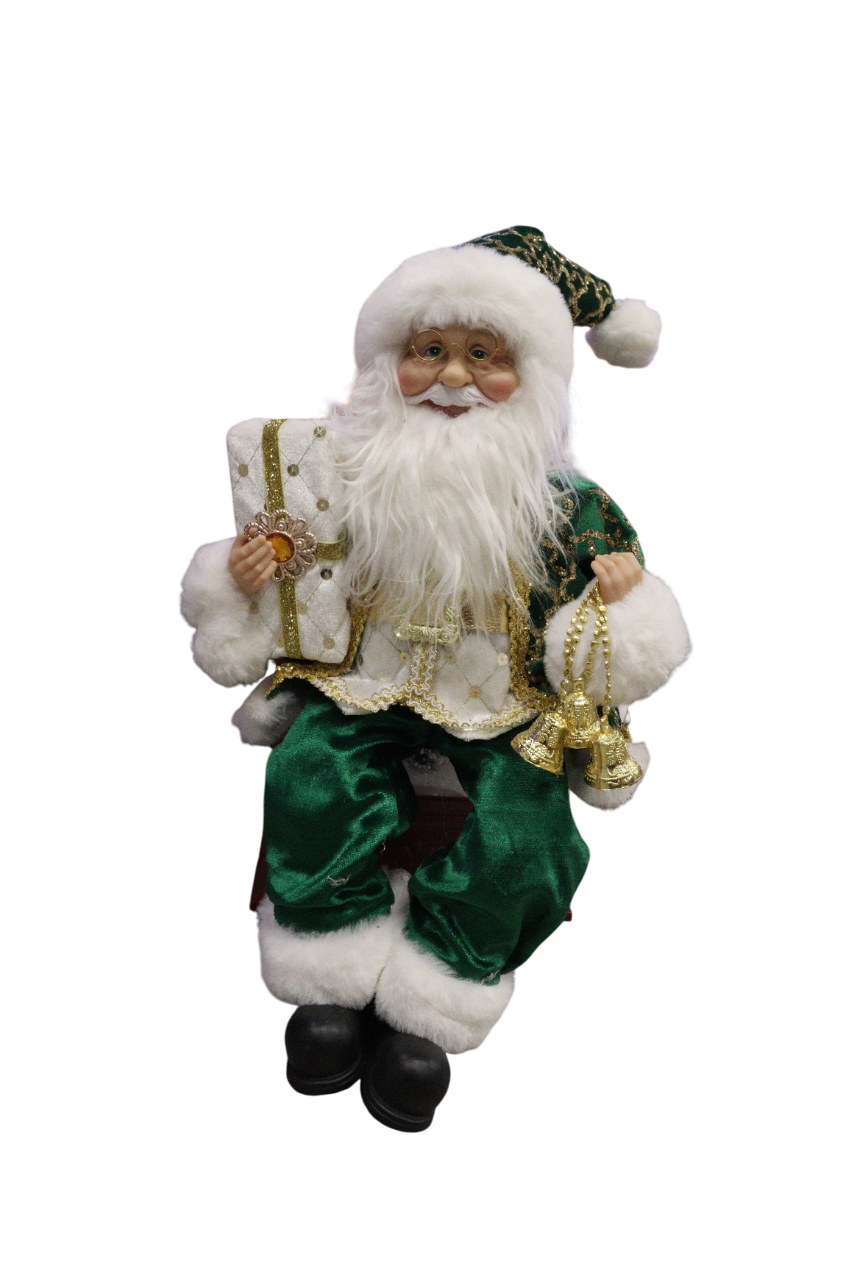 Figurina Mos Craciun Verde In Sezut 45 Cm Xmas