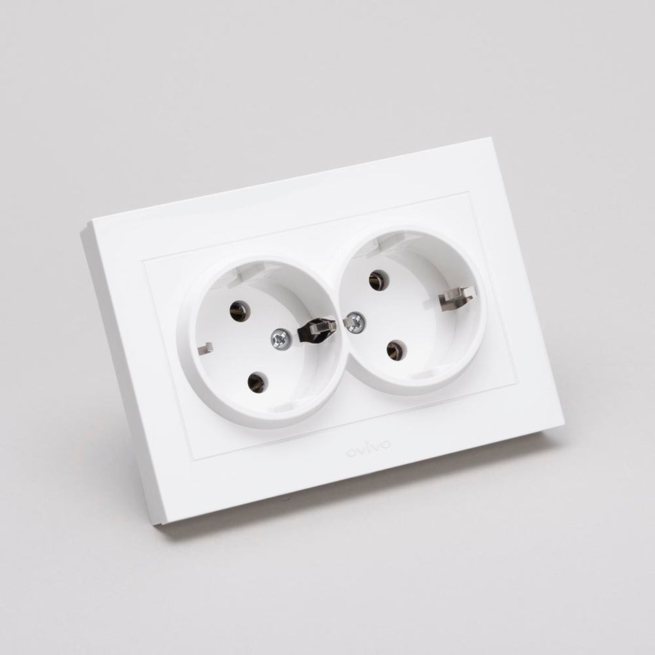 Priză dublă Schuko 16A 230V alb Grano Ovivo pentru montaj încastrat