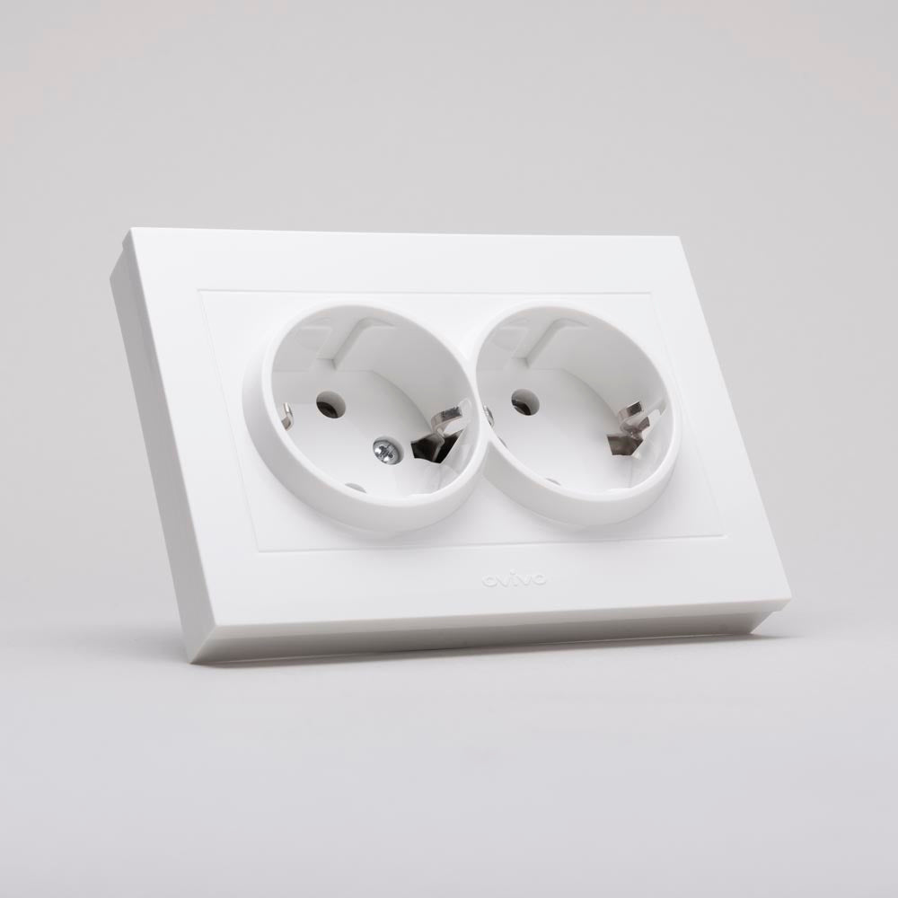 Priză dublă Schuko 16A 230V alb Grano Ovivo pentru montaj încastrat