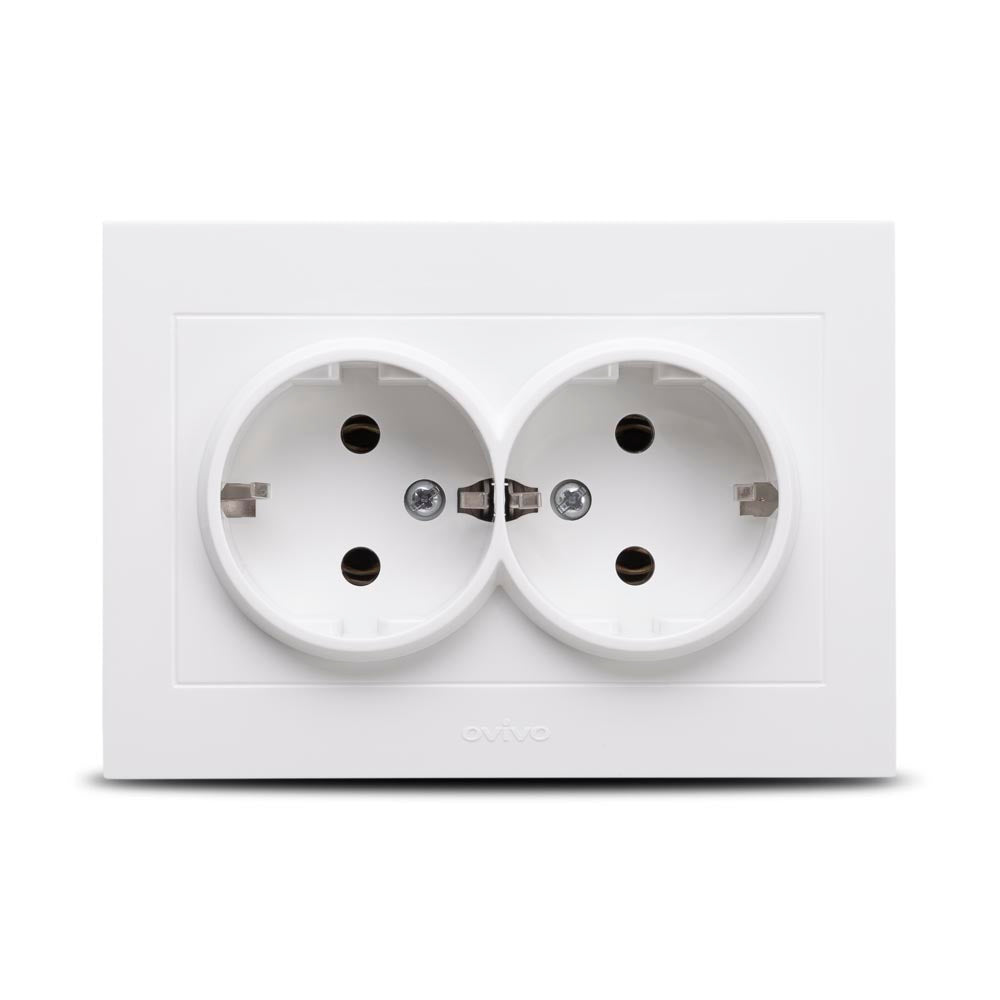Priză dublă Schuko 16A 230V alb Grano Ovivo pentru montaj încastrat