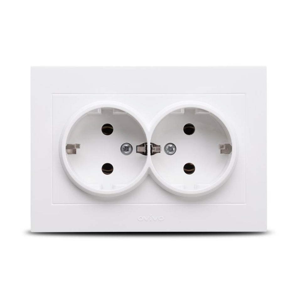 Priză dublă Schuko 16A 230V alb Grano Ovivo pentru montaj încastrat