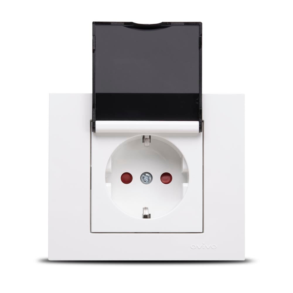 Priză Schuko cu capac 16A 230V pentru montaj încastrat, alb Grano Ovivo