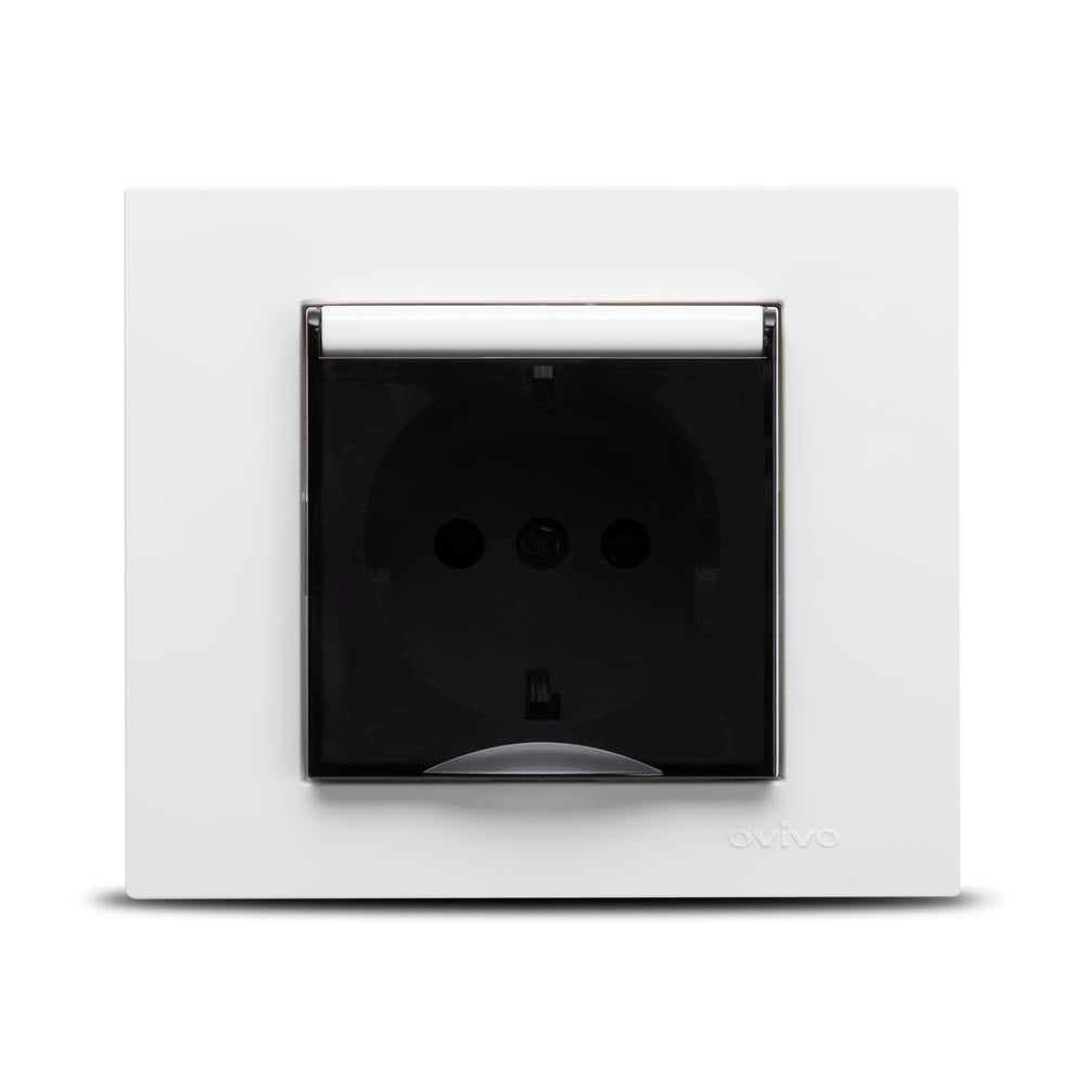Priză Schuko cu capac 16A 230V pentru montaj încastrat, alb Grano Ovivo
