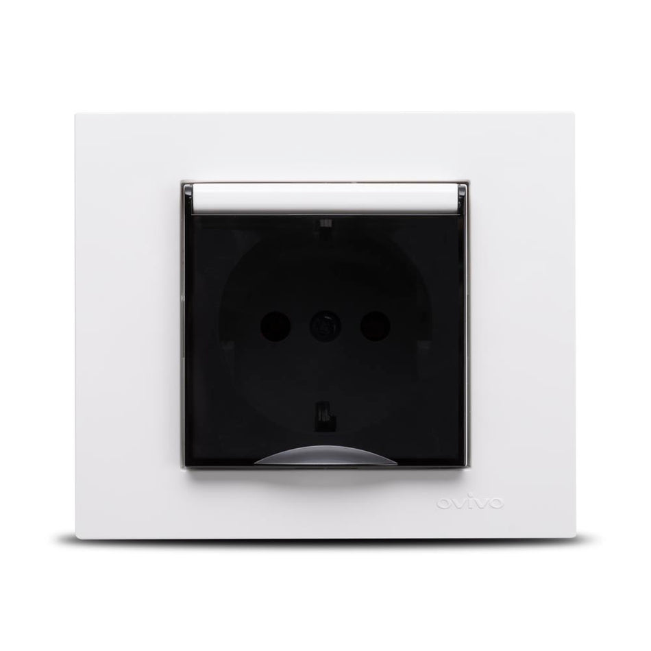 Priză Schuko cu capac 16A 230V pentru montaj încastrat, alb Grano Ovivo