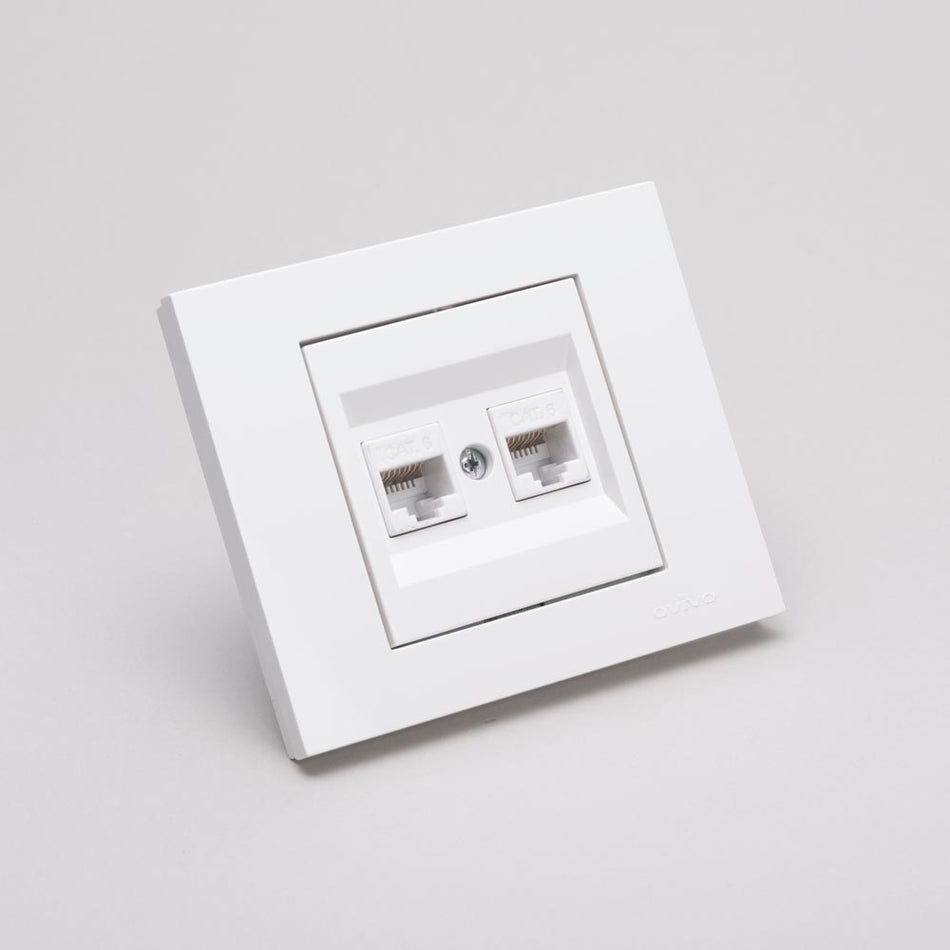 Priză date RJ45 dublă Cat6 Grano, alb, montaj încastrat