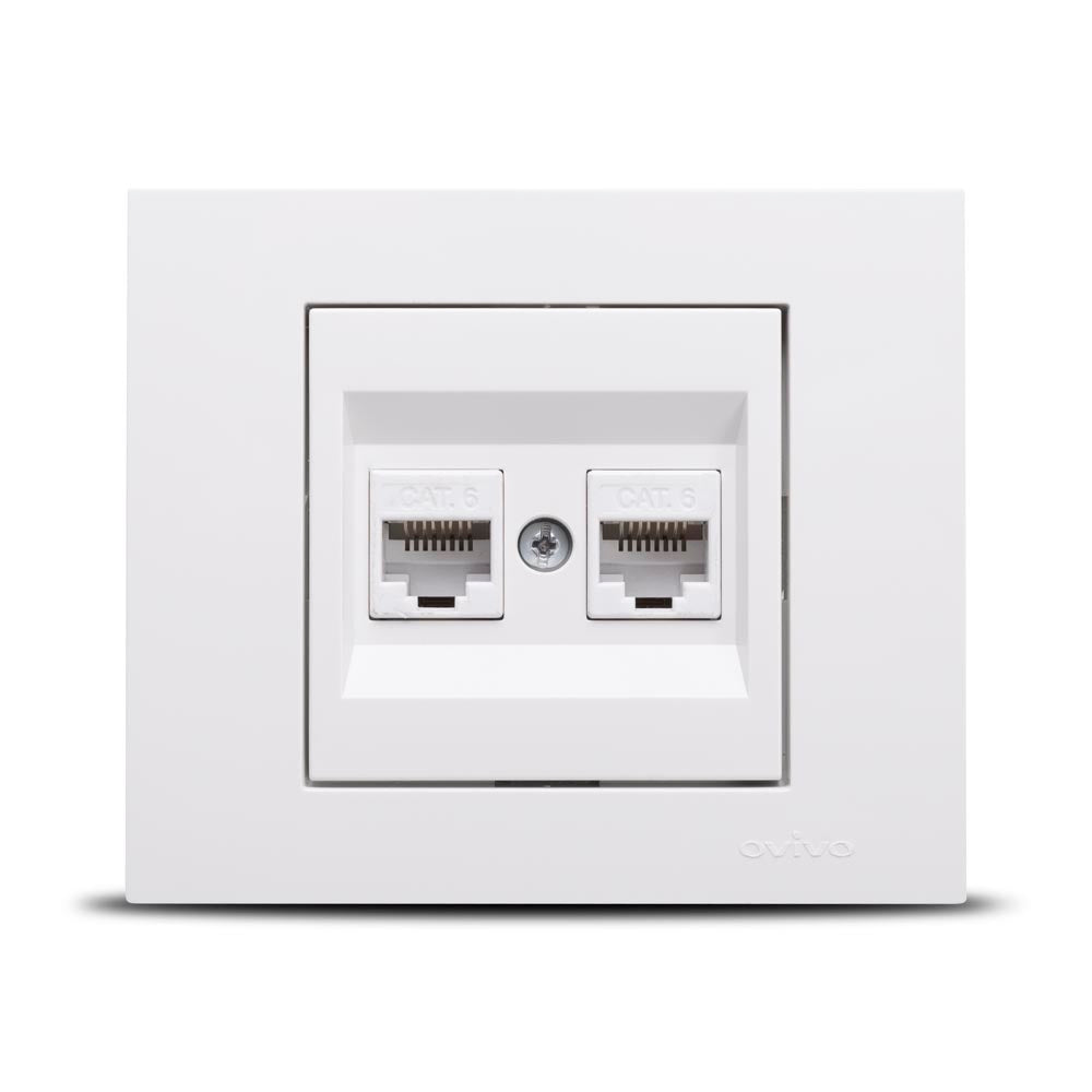 Priză date RJ45 dublă Cat6 Grano, alb, montaj încastrat