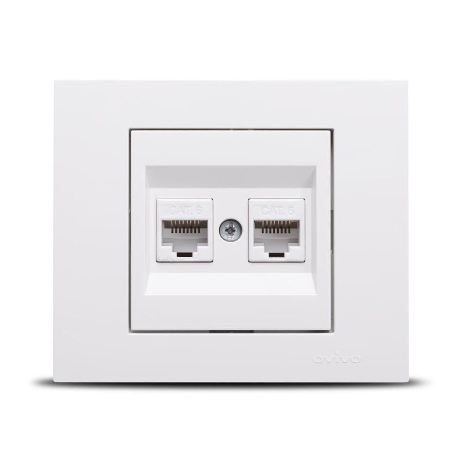 Priză date RJ45 dublă Cat6 Grano, alb, montaj încastrat