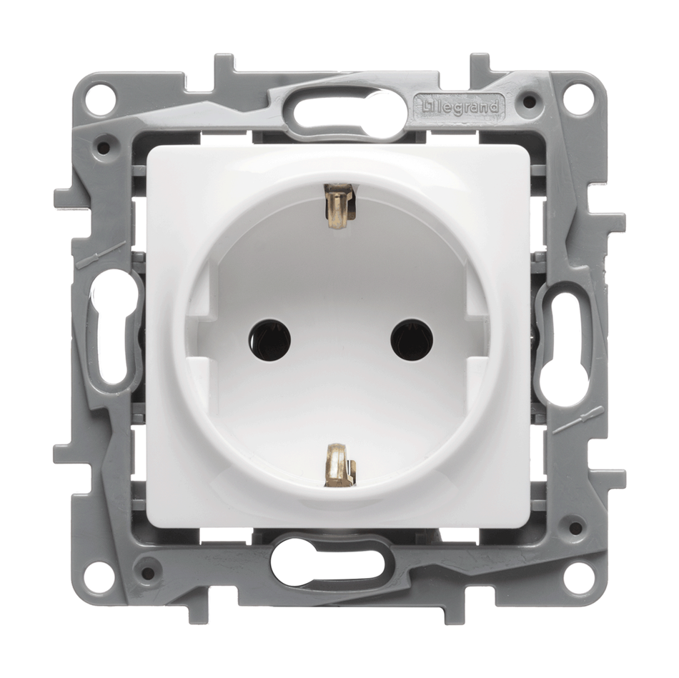 Priză Schuko 16 A 230 V alb pentru montaj încastrat, gamă Salbei Legrand