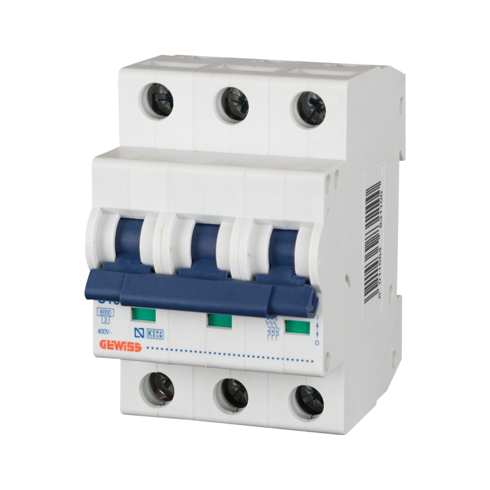 Întrerupător automat Gewiss GW91567 3P 16 A cu curbă C și capacitate de rupere 6 kA