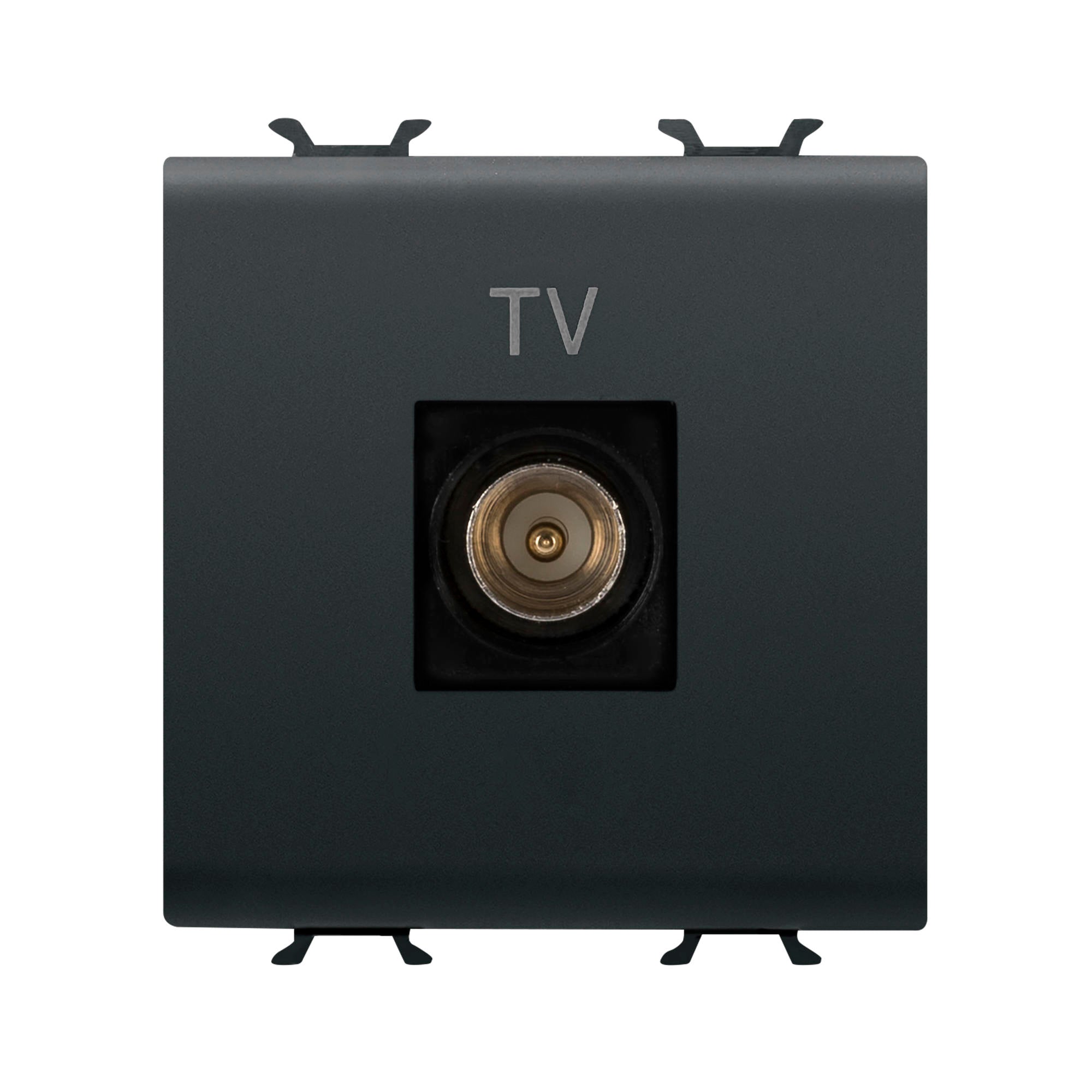 Priză TV capăt 2M Chorus negru, conector coaxial 75 Ω, montaj îngropat