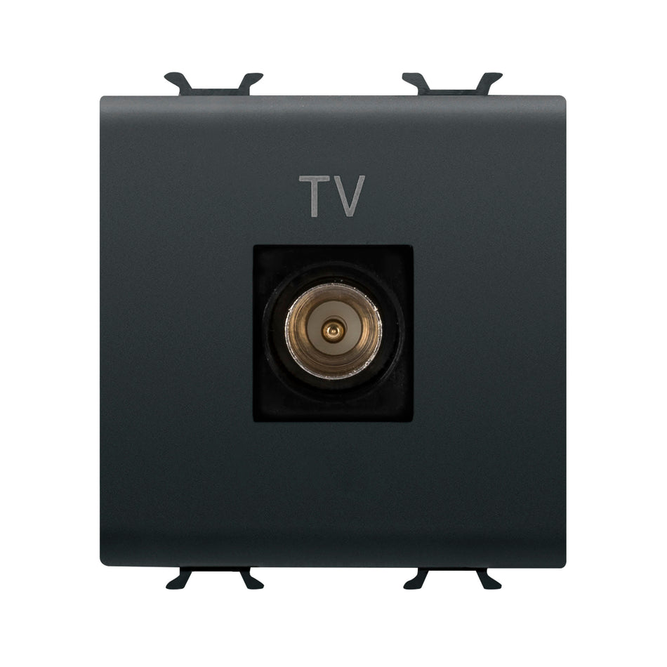 Priză TV capăt 2M Chorus negru, conector coaxial 75 Ω, montaj îngropat