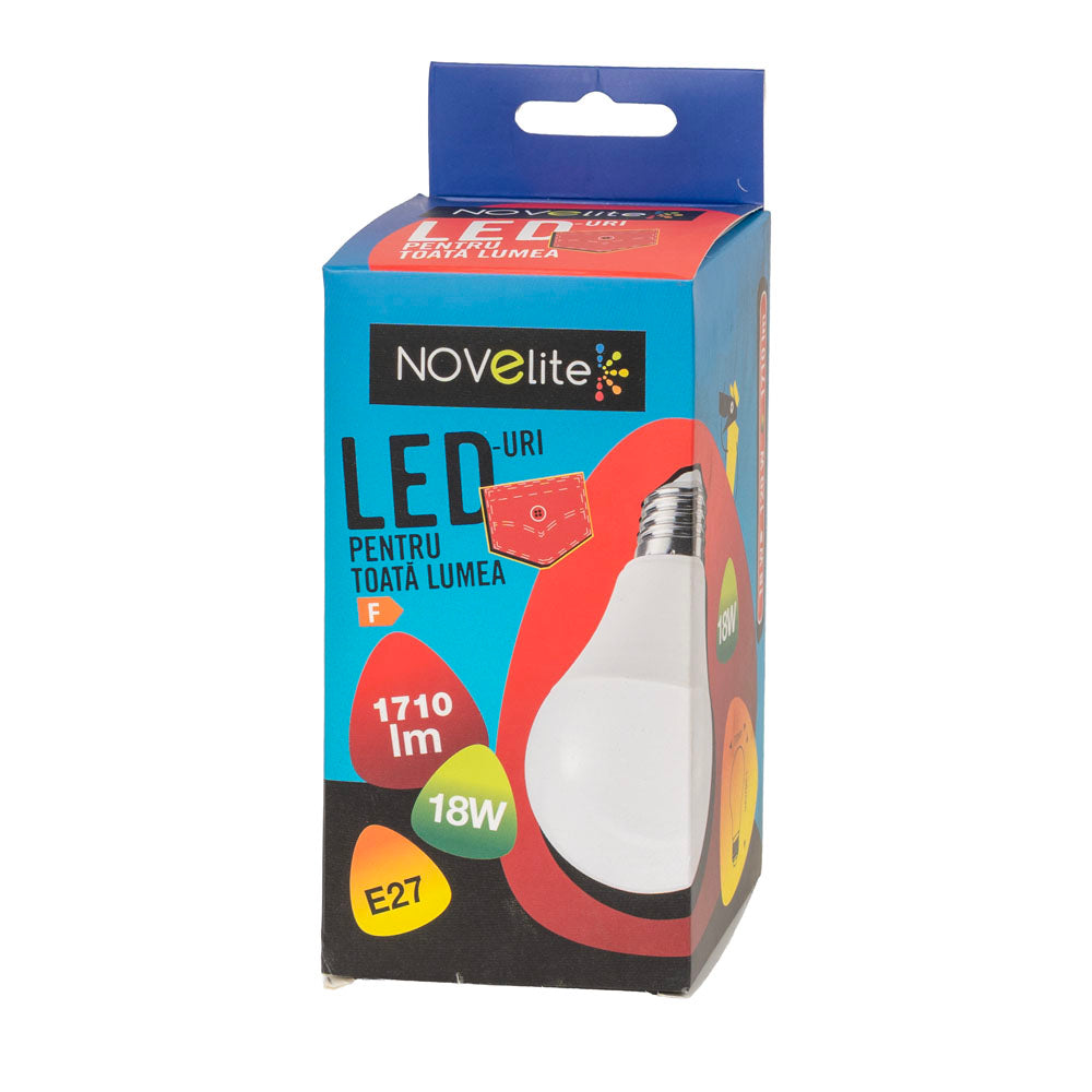 Bec LED Novelite A70 de 18 W cu soclu E27 și lumină caldă de 3000 K