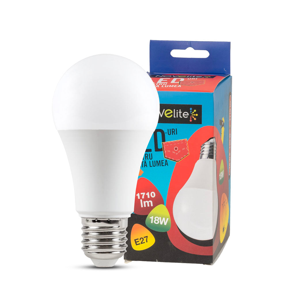 Bec LED Novelite A70 de 18 W cu soclu E27 și lumină caldă de 3000 K