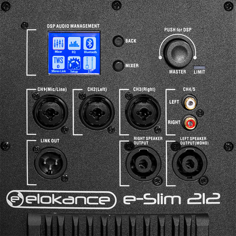 Sistem subwoofer 12"/30 cm, coloană 2 × 3", 800 W RMS, BT, TWS, Elokance ELOESLIM212