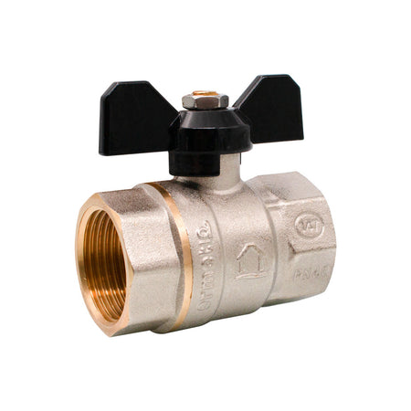 Robinet sferic cu mâner fluture Ermetiq din alamă nichelată de 1 inch FF PN40