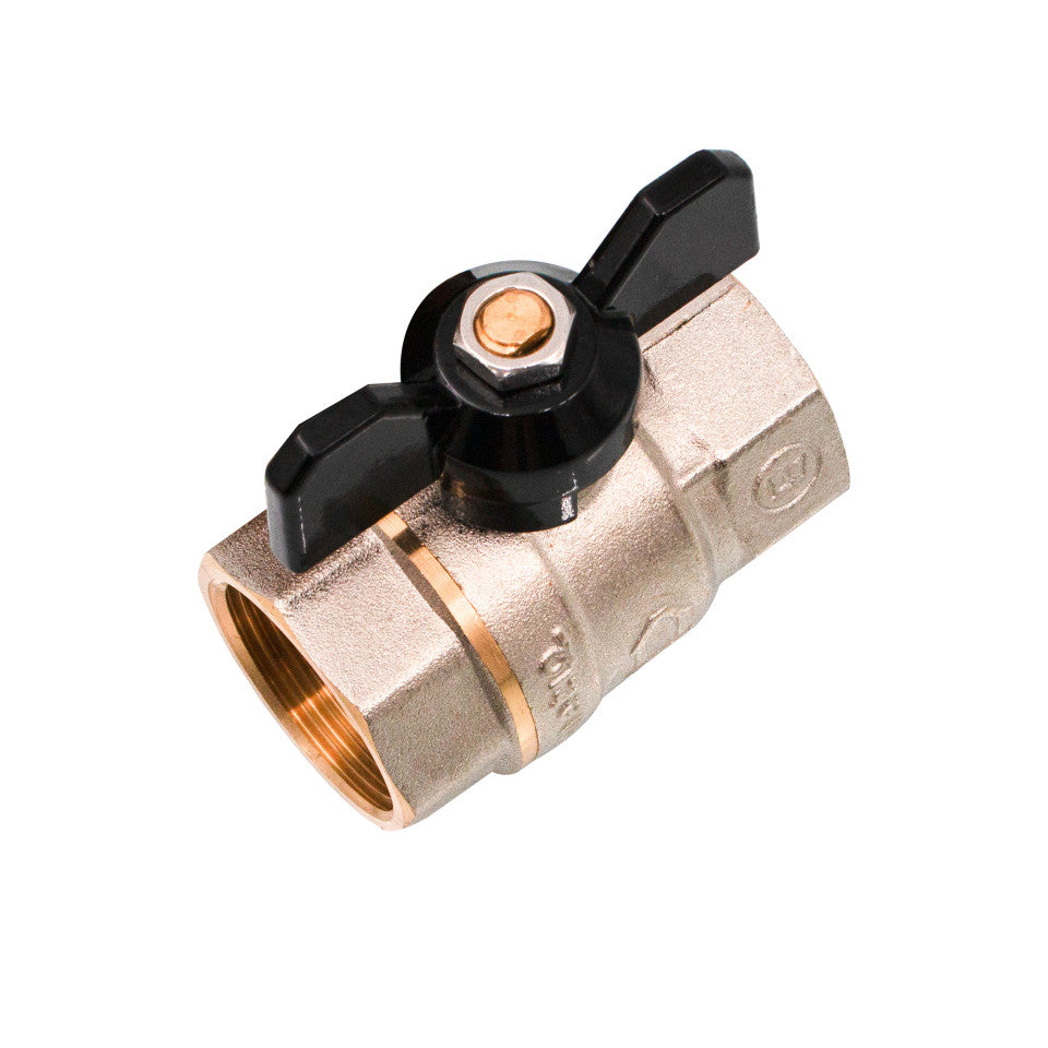 Robinet sferic cu mâner fluture Ermetiq din alamă nichelată de 1 inch FF PN40
