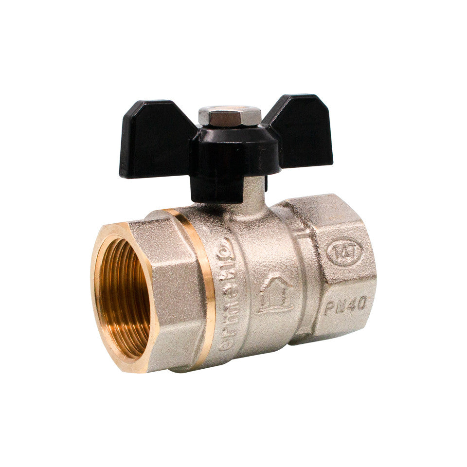 Robinet sferic tip fluture Ermetiq 3/4 inch FF din alamă nichelată PN40