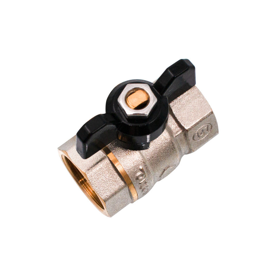Robinet sferic tip fluture Ermetiq 3/4 inch FF din alamă nichelată PN40