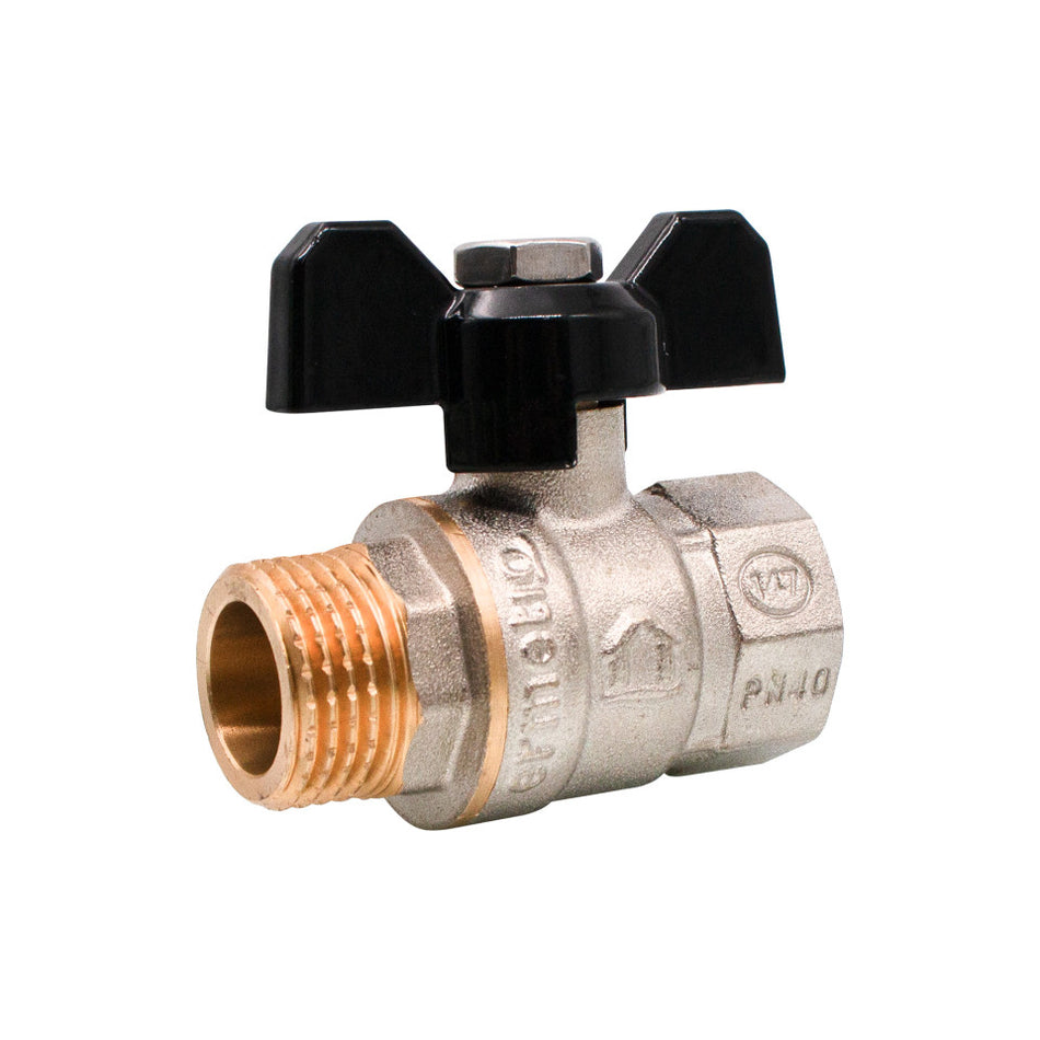 Robinet sferic cu mâner fluture Ermetiq 1/2 inch cu racord MF din alamă nichelată