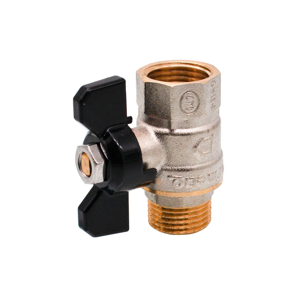 Robinet sferic cu mâner fluture Ermetiq 1/2 inch cu racord MF din alamă nichelată