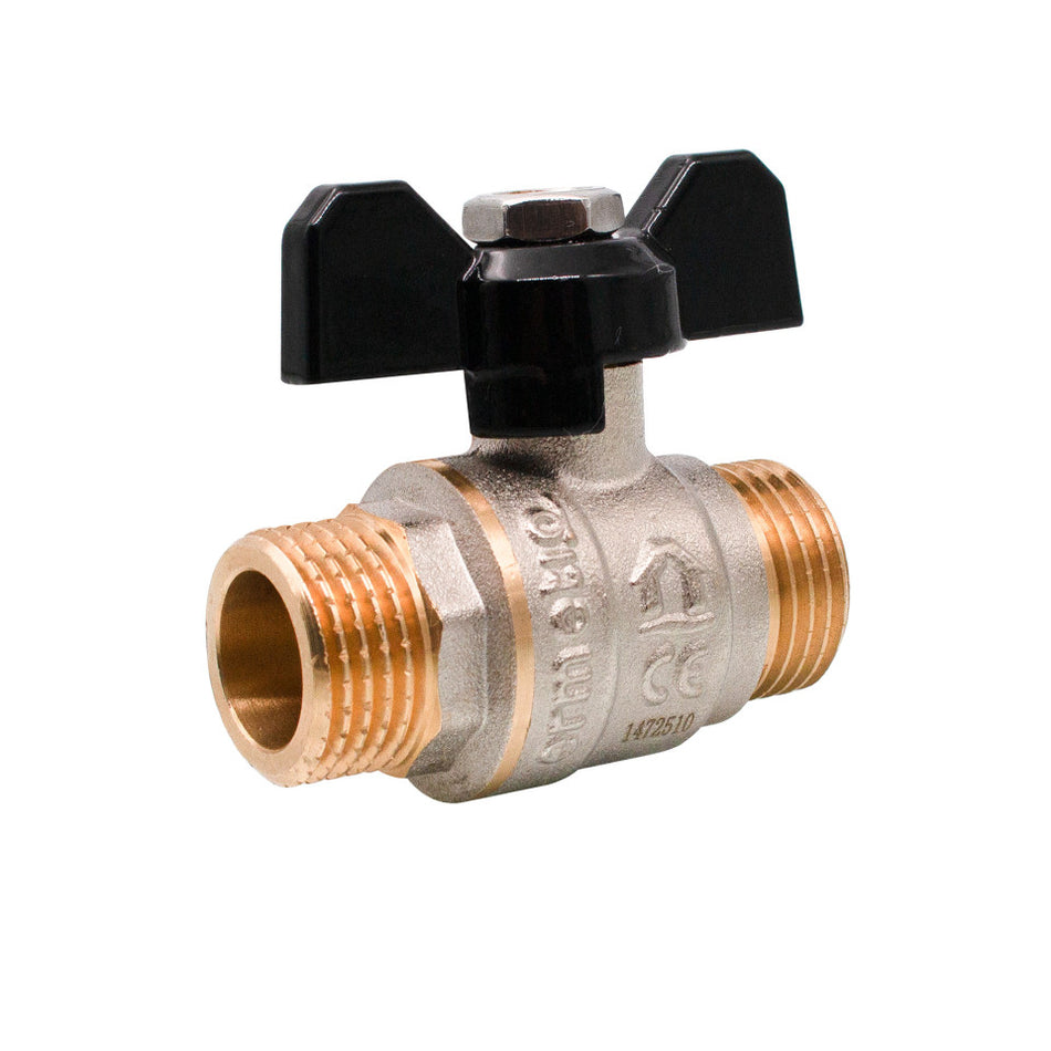 Robinet sferic Ermetiq cu mâner fluture din alamă nichelată de 1/2 inch MM cu filet exterior-exterior
