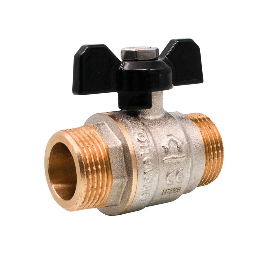 Robinet sferic Ermetiq cu mâner fluture 3/4 țoli cu filet exterior-exterior din alamă nichelată