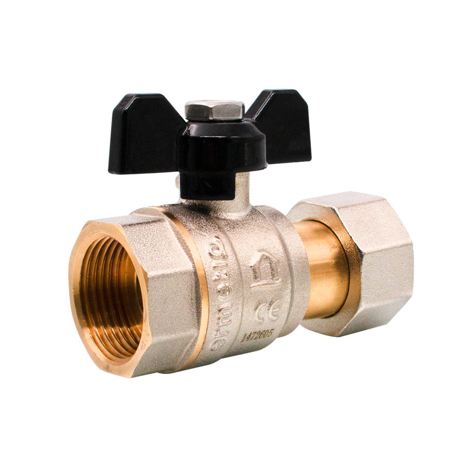 Robinet sferic Ermetiq cu olandez și mâner fluture 3/4 inch (DN20) cu filet interior-interior