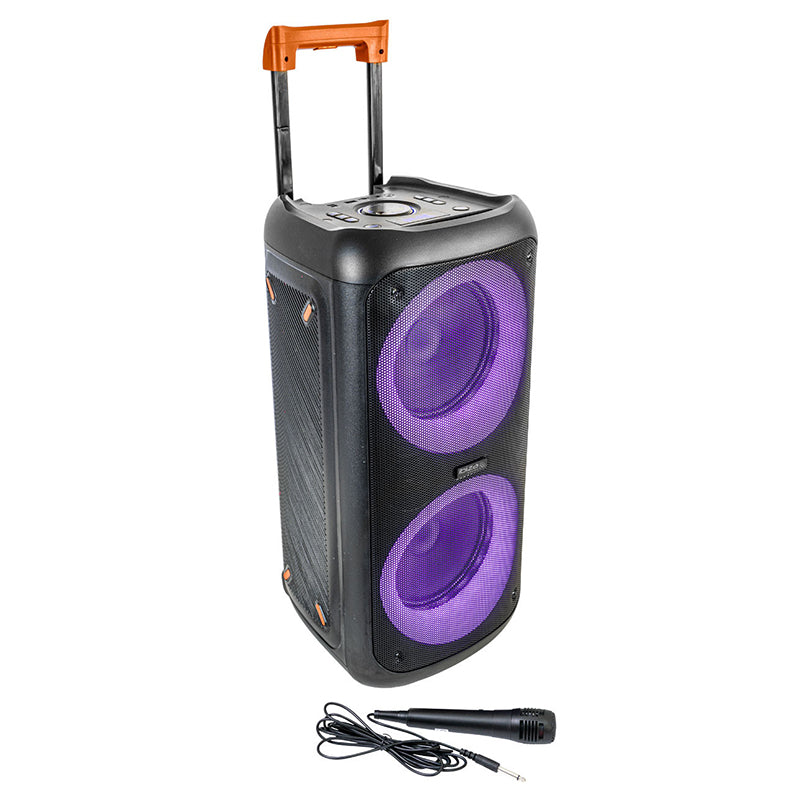 Boxă portabilă 2 × 8 inchi 200 W RMS cu acumulator LED Ibiza Light ERIS400