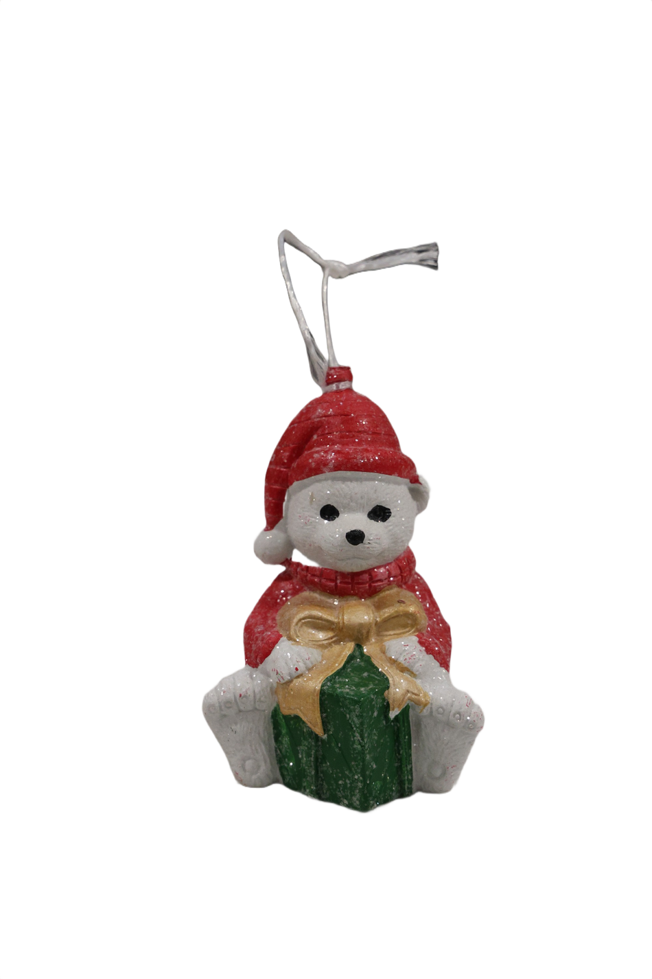 XMAS ORNAMENT BRAD URSULET CU CADOU ALB ROSU, PLASTIC