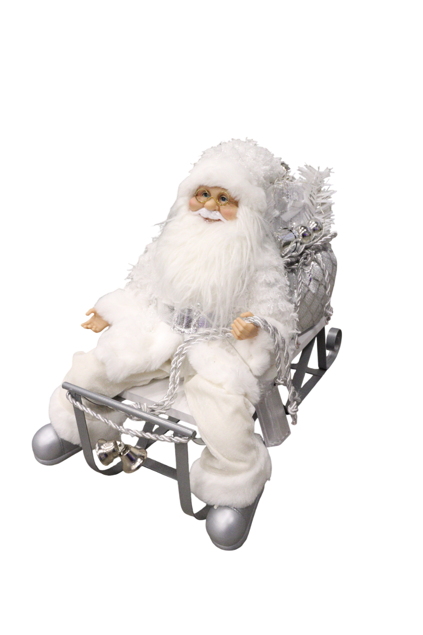 XMAS FIG MOS CRACIUN ALB ARGINTIU P SANIE CU LED