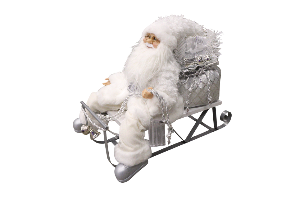 XMAS FIG MOS CRACIUN ALB ARGINTIU P SANIE CU LED
