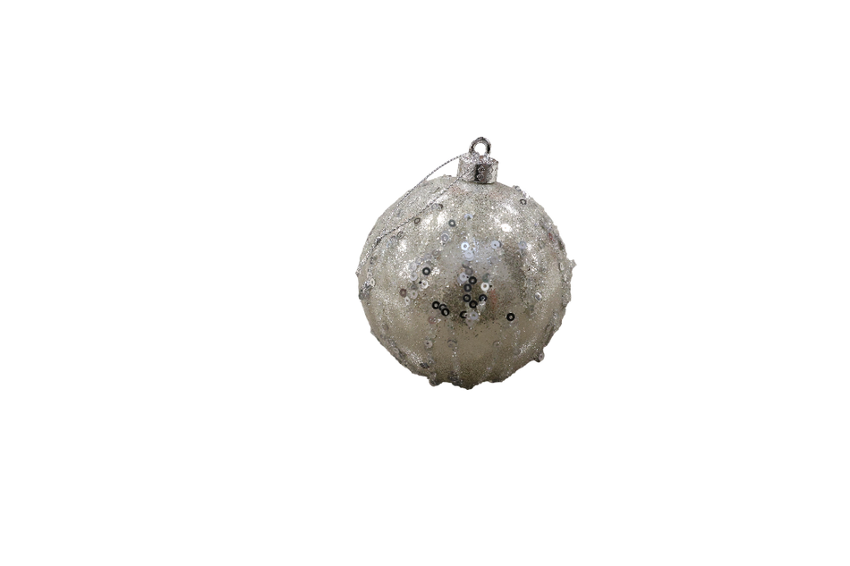 XMAS ORNAMENT GLOB ARGINTI CU PAIETE 8 CM, PLASTIC