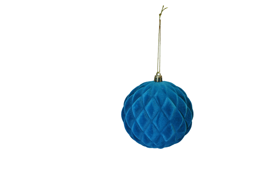 XMAS ORNAMENT GLOB ALBASTRU PLUSAT CU ROMBURI 10 CM, PLASTIC