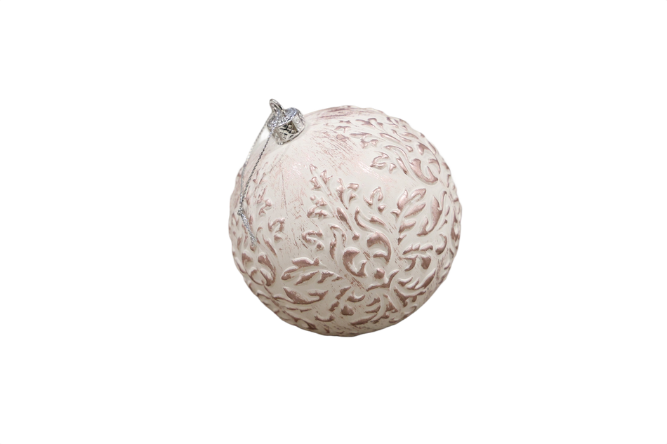XMAS ORNAMENT GLOB ALB CU PATINA ARGINTIE 10 CM, PLASTIC