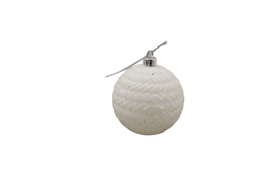 XMAS ORNAMENT GLOB ALB CU PATINE, MODEL TRICOT 8 CM, PLASTIC