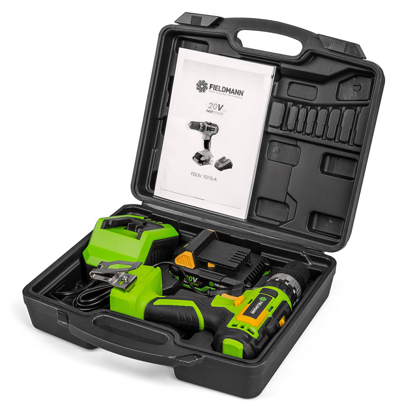 Mașină de găurit cu acumulator cu funcție de percuție 20 V 2 Ah Fieldmann F-FDUV70115-A