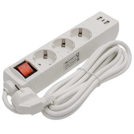 Prelungitor 3 prize cu întrerupător și USB, 1.5 m FL3G15WUSB