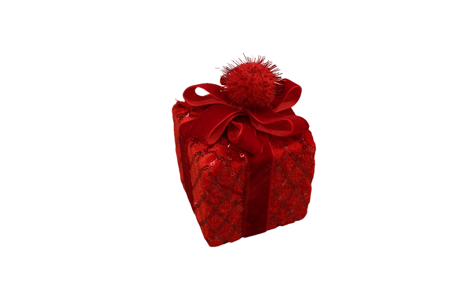 XMAS ORNAMENT CADOU ROSU DIN CATIFEA 7 CM