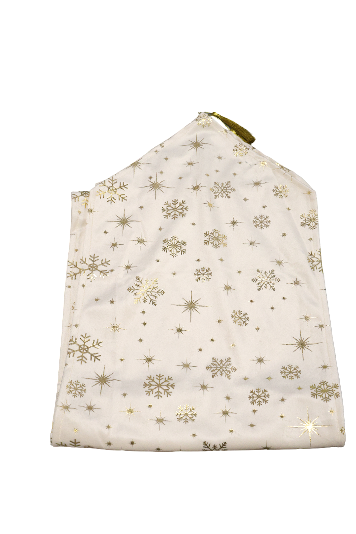 XMAS NAPRON TEXTIL ALB CU AURIU , MODEL FULGI 30X180 CM