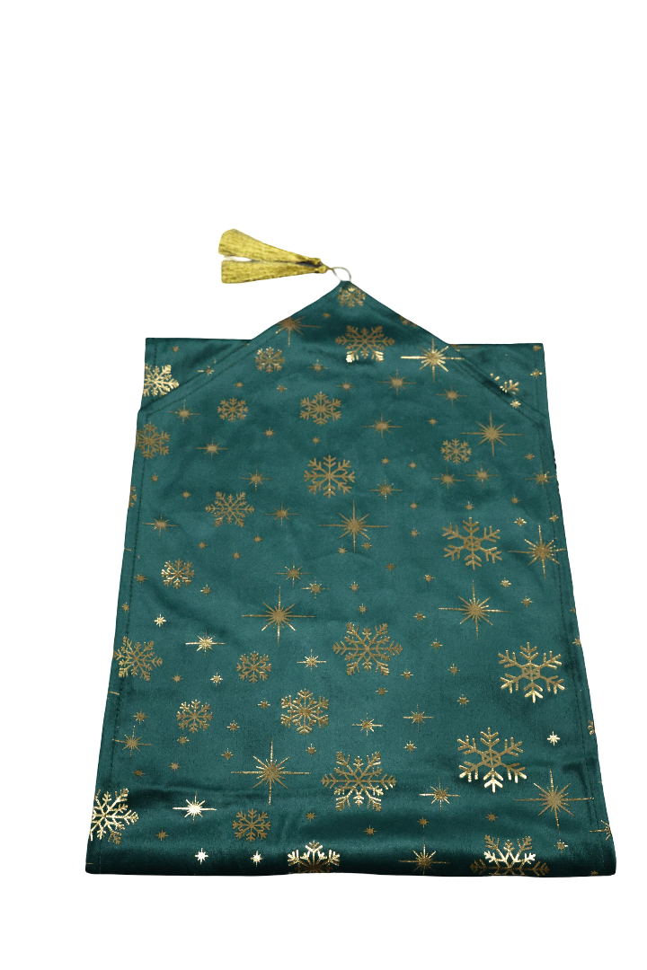 XMAS NAPRON TEXTIL VERDE CU AURIU, MODEL FULGI 30X180 CM
