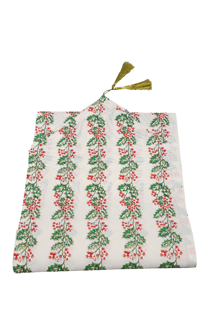 XMAS NAPRON TEXTIL CREM CU ILEX 30X180 CM