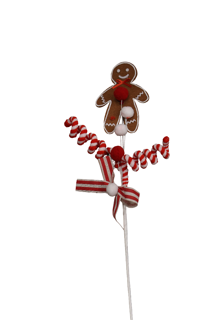 XMAS PICK CU FIGURINE CANDY ALB SI ROSU CU FUNDITA TEXTIL