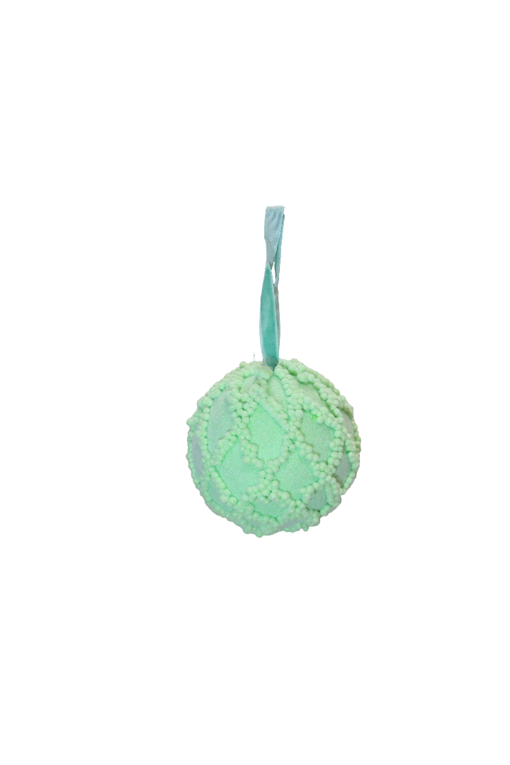 XMAS GLOB 10 CM VERDE DIN POLISTIREN CU PUF SI ROMBURI