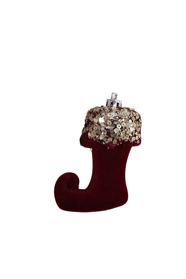 XMAS ORNAMENT DE AGATAT CIZMULITA GRENA CU PAIETE DIN PLASTI