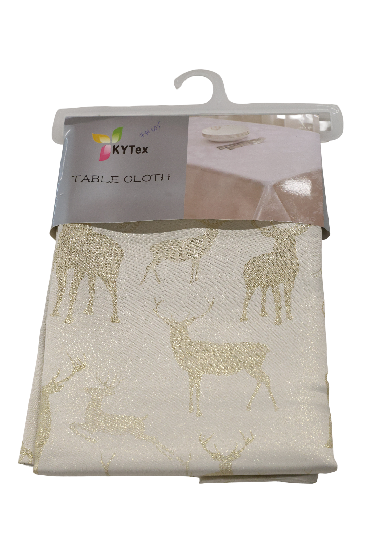Xmas Fata De Masa Textil Crem Cu Reni Aurii 150x250 Cm