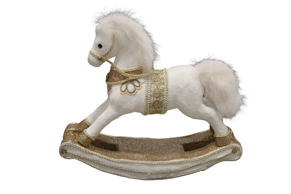XMAS FIGURINA CALUT BALANSOAR ALB CU AURIU DIN PLASTIC PLUS